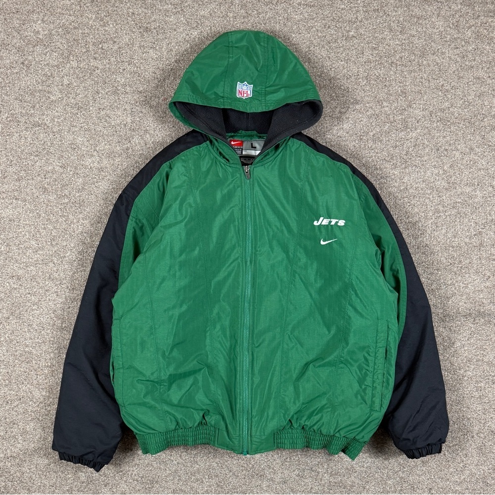 Vintage NY Jets NFL Nike Full Zip Hooded Bomber Puffer Football Jacket Men’s L